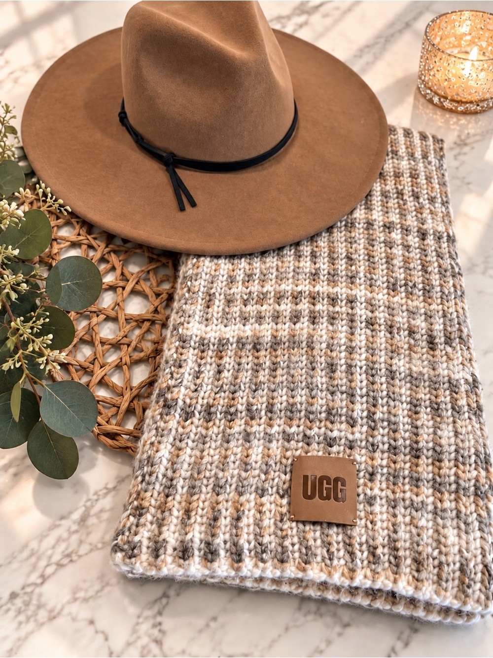 UGG Tan Brown Knit Scarf